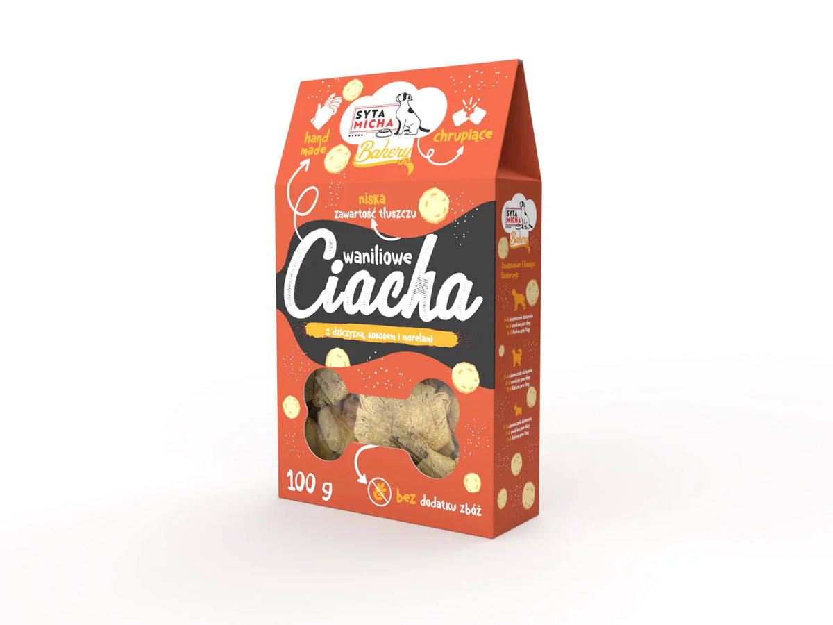 Waniliowe ciacha z dziczyzną, kokosem i morelami 100g