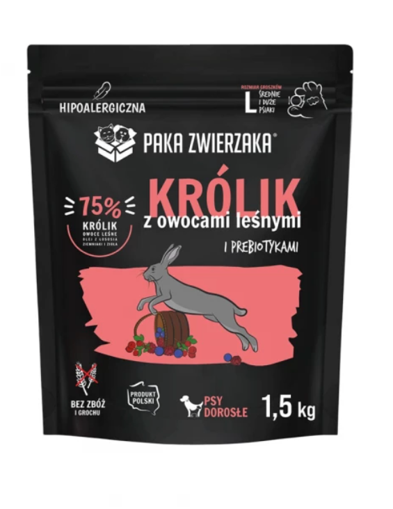 PAKA ZWIERZAKA Mono Królik z owocami leśnymi L - sucha karma dla psa - 1,5kg