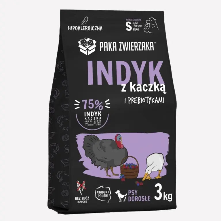 Karma sucha dla psa PAKA ZWIERZAKA indyk z kaczką S 3 kg Paka Zwierzaka