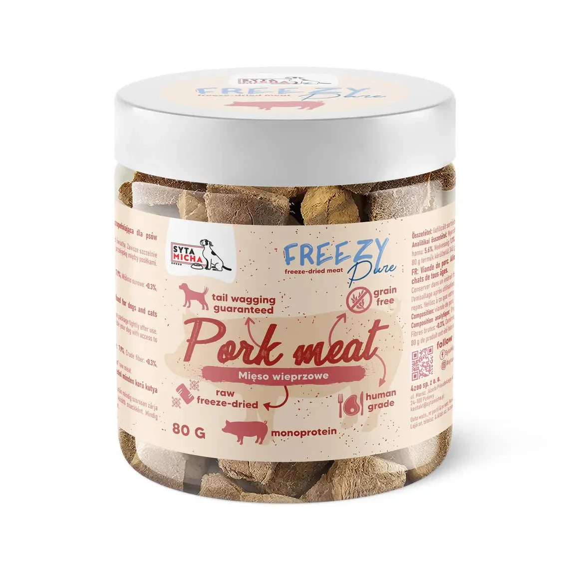 100% liofilizowane mięso wieprzowe dla psa 80g FREEZY Pure Syta Micha