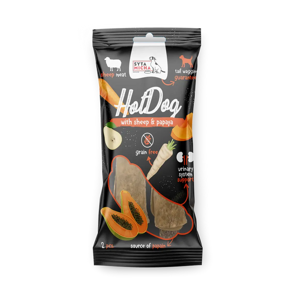 Hot Dog do żucia dla psa - warzywny z papają w skórze owcy 2 szt. Syta Micha