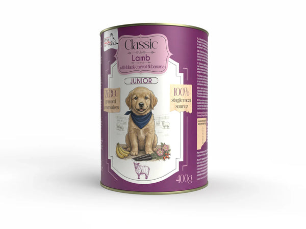 Classic jagnięcina z czarną marchewką i bananem junior 400g