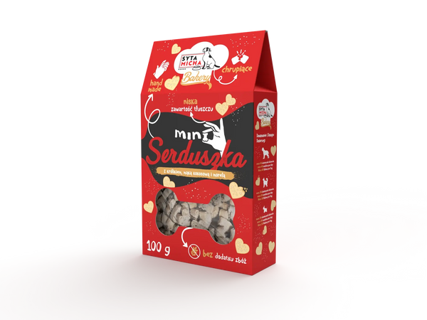 Ciasta dla psa Mini serduszka z królikiem, mąką kokosową i morelą 100g Syta Micha