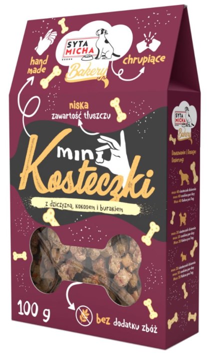 Ciastka dla psa Mini kosteczki z dziczyzną, kokosem i burakiem