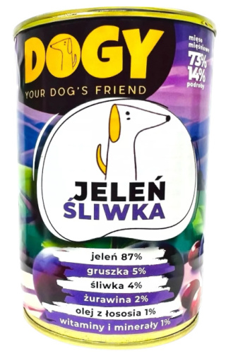 Karma mokra dla psa Dogy Jeleń ze śliwką 400g
