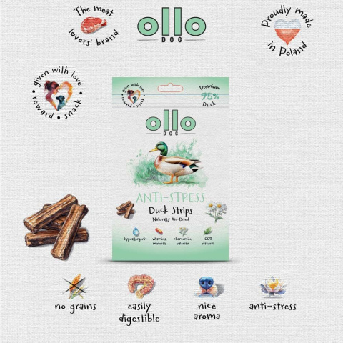 Ollo Air Dried Antistress Duck Strips Przysmaki funkcyjne dla psa 80g Ollo Air Dried Antistress Duck Strips Przysmaki funkcyjne dla psa 80g