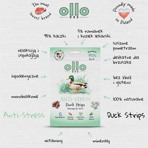 Ollo Air Dried Antistress Duck Strips Przysmaki funkcyjne dla psa 80g Ollo Air Dried Antistress Duck Strips Przysmaki funkcyjne dla psa 80g