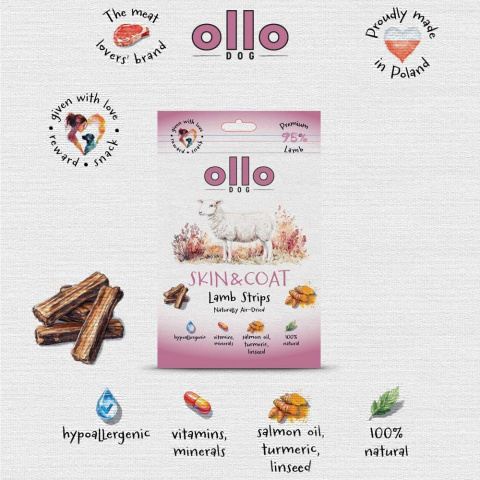 Ollo Air Dried Skin & Coat Lamb Strips Przysmaki funkcyjne dla psa 80g Ollo Air Dried Skin & Coat Lamb Strips Przysmaki funkcyjne dla psa 80g