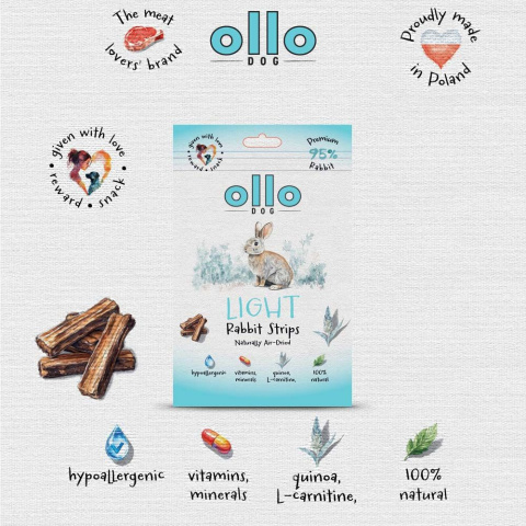 Ollo Air Dried Light Rabbit Strips Przysmaki funkcyjne dla psa 80g Ollo Air Dried Light Rabbit Strips Przysmaki funkcyjne dla psa 80g