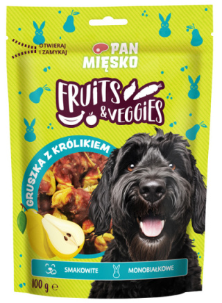 Smaczki dla psa Pan Mięsko Fruits & Veggies Gruszka z królikiem 100g