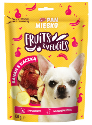 Smaczki dla psa Pan Mięsko Fruits and Veggies Banan z kaczką 100g