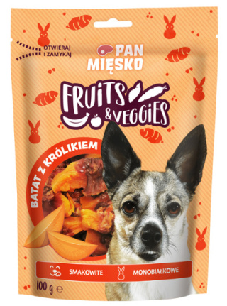 Smaczki dla psa Pan Mięsko Fruits and Veggies Batat z królikiem 100g