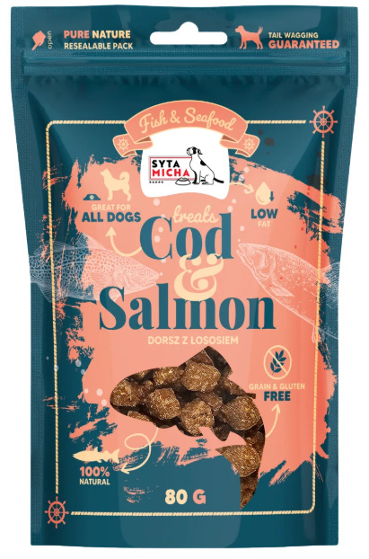 Syta Micha Fish&Seafood Przysmaki dla psa z łososiem 80g Syta Micha Fish&Seafood Przysmaki dla psa z łososiem 80g
