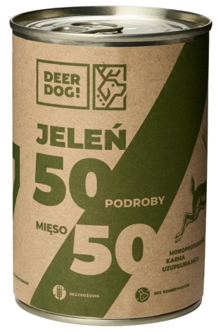DeerDog Uzupełniająca karma dla psa 50/50 Mięso i podroby z jelenia 400g