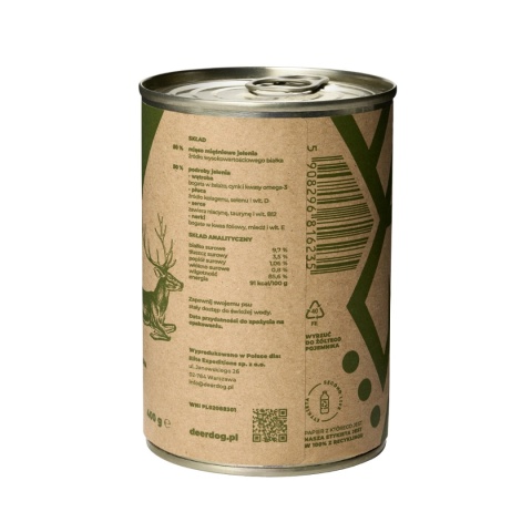 DeerDog Uzupełniająca karma dla psa 50/50 Mięso i podroby z jelenia 400g