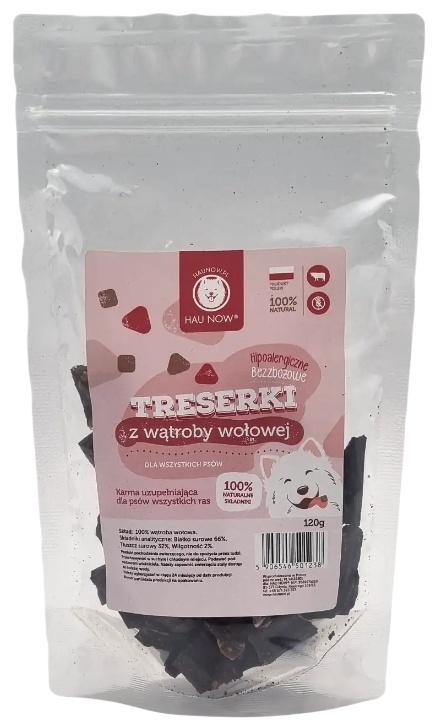 Hau Now Trenerki dla psa z Wątroby wołowej 120g Hau Now Trenerki dla psa z Wątroby wołowej 120g