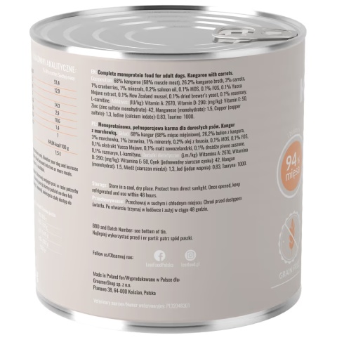 Lovi Food Kangaroo with Carrots Karma dla psa kangur z marchewką 800g Lovi Food Kangaroo with Carrots Karma dla psa kangur z marchewką 800g