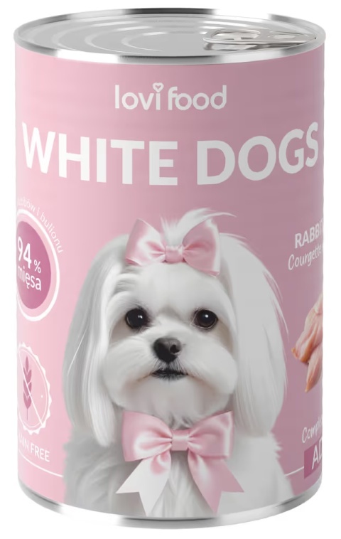 Lovi Food White Dogs Karma dla psa królik z indykiem i cukinią 400g Lovi Food White Dogs Karma dla psa królik z indykiem i cukinią 400g