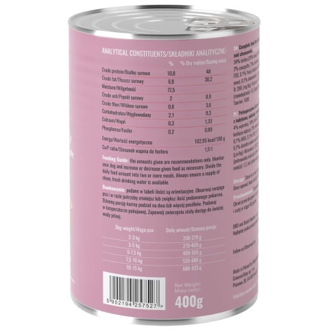 Lovi Food White Dogs Karma dla psa królik z indykiem i cukinią 400g Lovi Food White Dogs Karma dla psa królik z indykiem i cukinią 400g