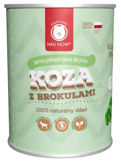 Mokra karma dla psa monobiałkowa Hau Now Koza z brokułami 400g