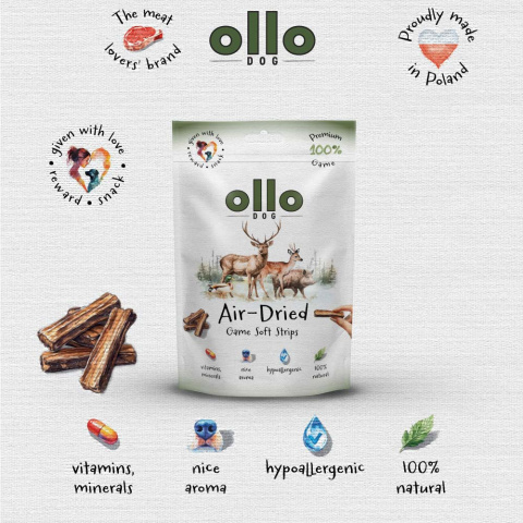 Ollo Air Dried Game Strips Paski z dziczyzny 80g Ollo Air Dried Game Strips Paski z dziczyzny 80g