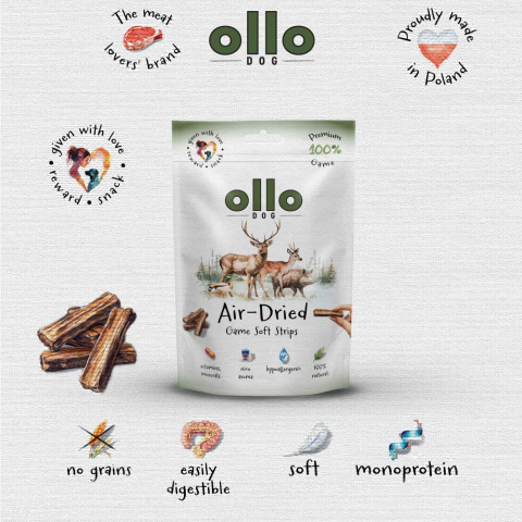 Ollo Air Dried Game Strips Paski z dziczyzny 80g Ollo Air Dried Game Strips Paski z dziczyzny 80g