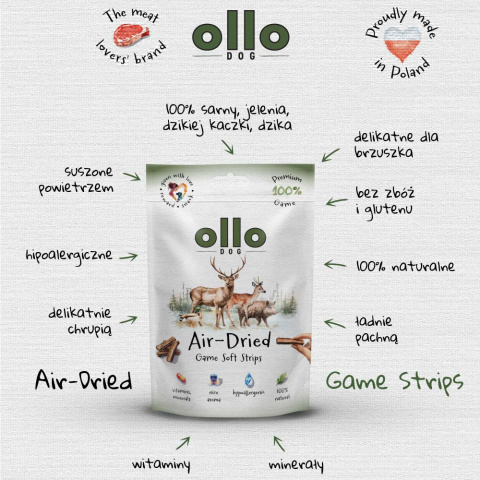 Ollo Air Dried Game Strips Paski z dziczyzny 80g Ollo Air Dried Game Strips Paski z dziczyzny 80g