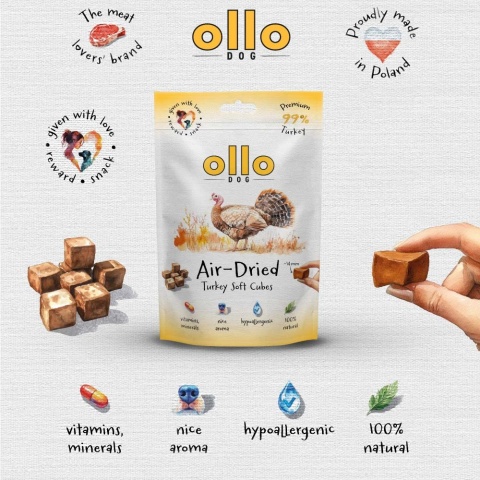 Ollo Air Dried Turkey Soft Cubes Kosteczki z indyka 80g Ollo Air Dried Turkey Soft Cubes Kosteczki z indyka 80g