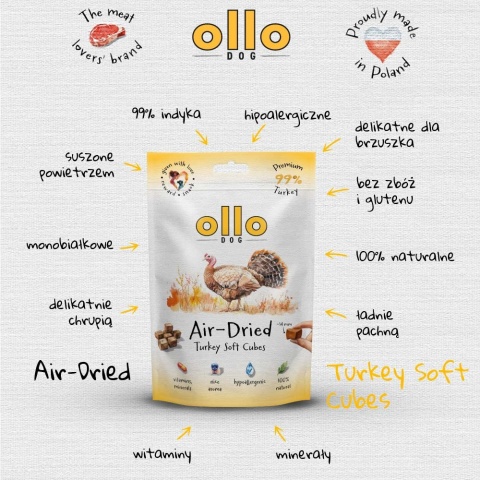Ollo Air Dried Turkey Soft Cubes Kosteczki z indyka 80g Ollo Air Dried Turkey Soft Cubes Kosteczki z indyka 80g