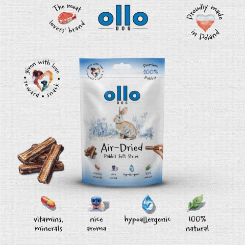 Ollo Air Dried Rabbit Strips Paski z królika 80g Ollo Air Dried Rabbit Strips Paski z królika 80g