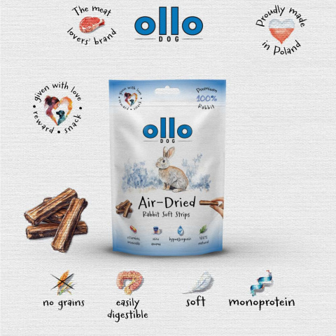 Ollo Air Dried Rabbit Strips Paski z królika 80g Ollo Air Dried Rabbit Strips Paski z królika 80g