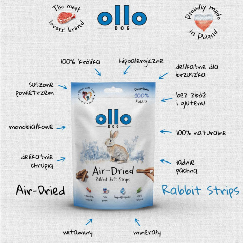 Ollo Air Dried Rabbit Strips Paski z królika 80g Ollo Air Dried Rabbit Strips Paski z królika 80g