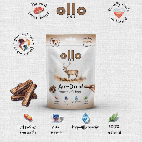 Ollo Air Dried Venison Strips Paski z jelenia 80g Ollo Air Dried Venison Strips Paski z jelenia 80g