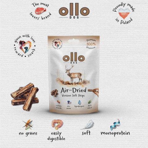 Ollo Air Dried Venison Strips Paski z jelenia 80g Ollo Air Dried Venison Strips Paski z jelenia 80g