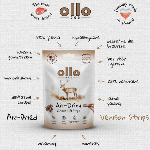 Ollo Air Dried Venison Strips Paski z jelenia 80g Ollo Air Dried Venison Strips Paski z jelenia 80g