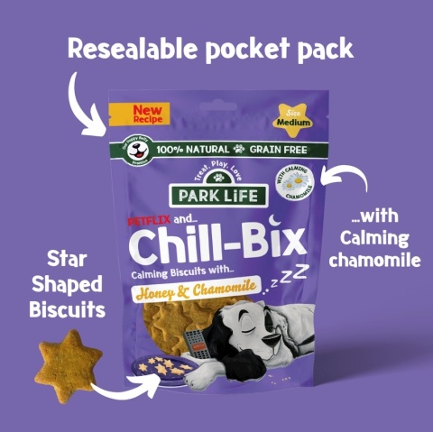 Park Life Chill Bix Calming Uspokajające ciasteczka dla psów z miodem i rumiankiem 100g