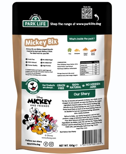 Park Life Mickey Bix Ciasteczka dla psa z masłem orzechowym 100g