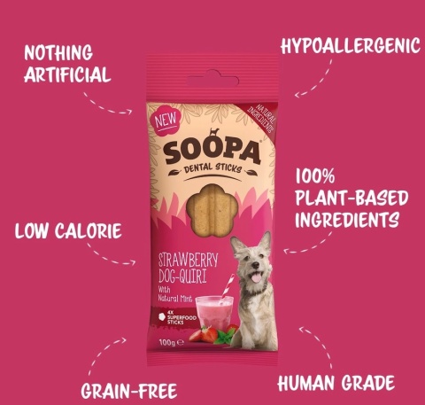 Soopa Dental Stick Strawberry Dog-Quiri Kokos, truskawka i mięta 100g