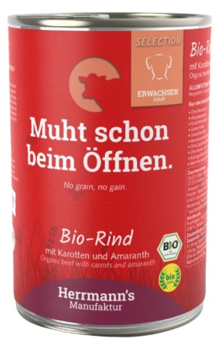 Karma mokra dla psa Herrmann's Manufaktur Selection Bio wołowina z marchwią 400g