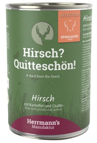 Karma mokra dla psa Herrmann's Manufaktur Selection Jeleń z pigwą 400g
