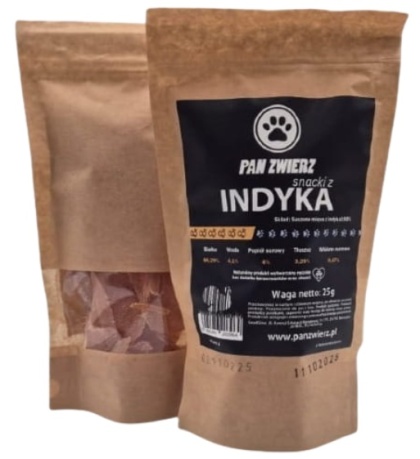 Suszone smaczki dla psa Pan Zwierz Indyk 25g