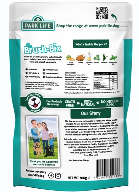 Park Life Brush-Bix Dog Dentystyczne ciasteczka z indykiem i miętą 100g