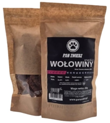 Suszone smaczki dla psa Pan Zwierz Wołowina 25g