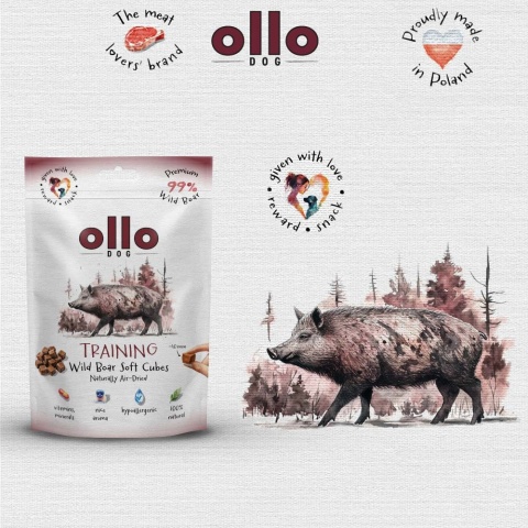 Trenerki dla psa Ollo Air Dried Training Cubes Dzik 80g