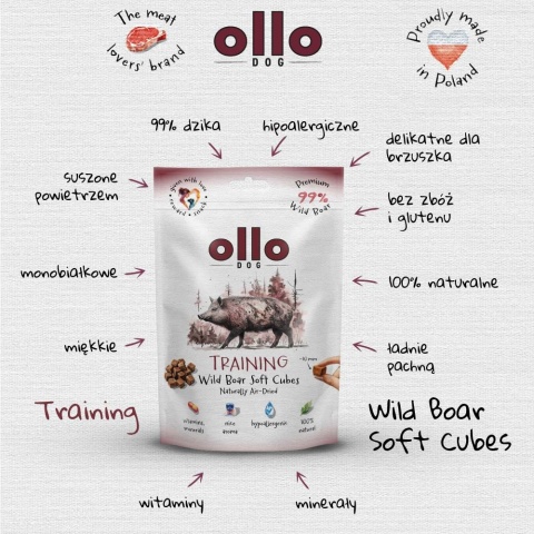 Trenerki dla psa Ollo Air Dried Training Cubes Dzik 80g