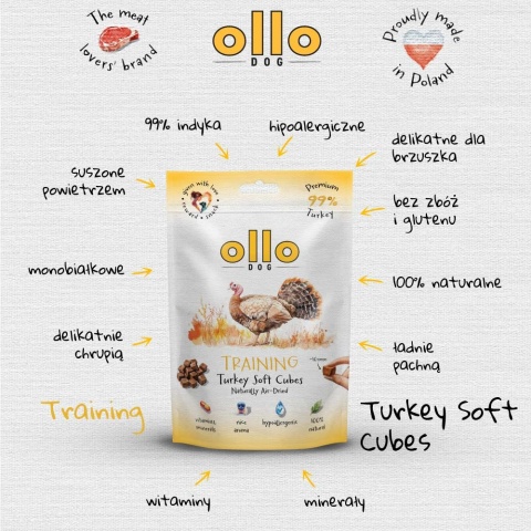 Trenerki dla psa Ollo Air Dried Training Cubes Indyk 80g