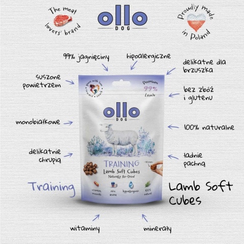 Trenerki dla psa Ollo Air Dried Training Cubes Jagnięcina 80g