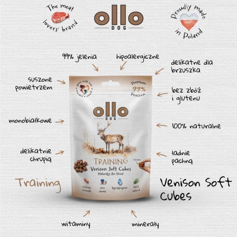 Trenerki dla psa Ollo Air Dried Training Cubes Jeleń 80g