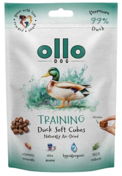 Trenerki dla psa Ollo Air Dried Training Cubes Kaczka 80g