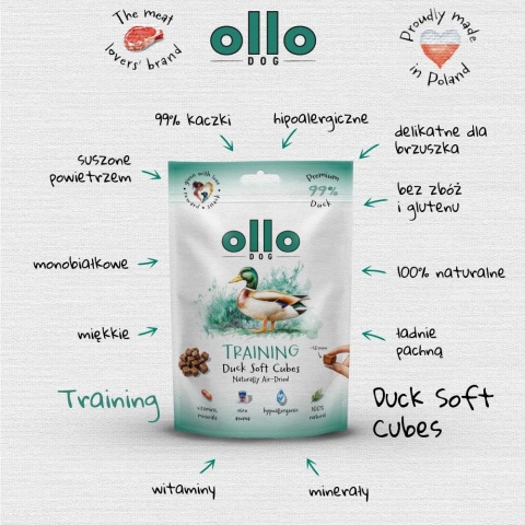 Trenerki dla psa Ollo Air Dried Training Cubes Kaczka 80g